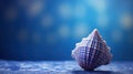 A close up of a sea shell on top of blue background, AI Royalty Free Stock Photo