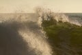 A close up seascape photograph of a crashing tubular wave