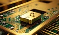 A close-up of a secure digital lock integrated into a circuit board design Royalty Free Stock Photo
