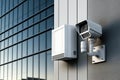 Close up of security camera on modern building wall AI generated