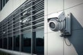 Close up of security camera on modern building wall AI generated