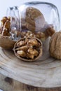 Close up at seed of Walnut Favorite for snack and very delicious.Have a lot of omega 3 for brain.Healthy food concept. on wood bac Royalty Free Stock Photo