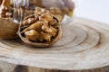 Close up at seed of Walnut Favorite for snack and very delicious.Have a lot of omega 3 for brain.Healthy food concept. on wood bac Royalty Free Stock Photo