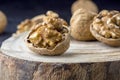 Close up at seed of Walnut Favorite for snack and very delicious.Have a lot of omega 3 for brain.Healthy food concept. on wood bac Royalty Free Stock Photo