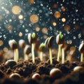 Close-Up of Seeding and Germinating Beans in Soil, Early Stages of Plant Growth and Development Royalty Free Stock Photo
