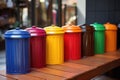 close-up of segregated waste bins in various colors for recycling Royalty Free Stock Photo