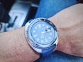 Close-up Seiko Automatic Watch Save The Ocean Dark Manta Ray on Wrist