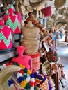 Close up of selection of colourful baskets on sale, Essaouira, Morocco Royalty Free Stock Photo