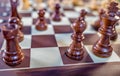 Close up and selective focus on black chess pieces Royalty Free Stock Photo