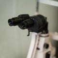 Close-up selective focus on eyepieces biological microscope with optical and mechanical characteristics, fully reveal Royalty Free Stock Photo