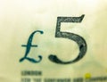 Close up selective focus of five pound note ÃÂ£5 Royalty Free Stock Photo