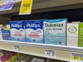 Seattle, WA USA - circa August 2022: Close up, selective focus on laxatives for sale inside a Safeway grocery store