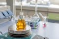 Close-up and selective focus shoot of medical test tubes with liquid. Royalty Free Stock Photo