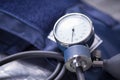 Close up of selective focus of tensiometer over a metallic table, medical concept