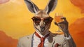 Close-up selfie portrait of a comical kangaroo with a cocktail