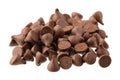 Close up semi sweet chocolate chips isolated on white background Royalty Free Stock Photo