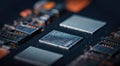 Close up Semiconductor chips or microchip and circuit boards for AI, Artificial intelligence and innovative advanced technology,