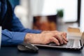 Close up of senior man hands typing Royalty Free Stock Photo