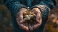 Close-up of a senior man's hands holding a family photograph, with a blurred background to symbolize fading memories