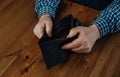 Close up of senior man wihout money and an empty wallet, economic crisis concept Royalty Free Stock Photo