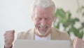 Close Up of Old Man Celebrating Success while using Laptop in Office Royalty Free Stock Photo