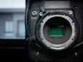Close-up of the sensor glass of a full frame 4K camera Royalty Free Stock Photo