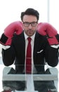 Close up.serious businessman Boxing gloves Royalty Free Stock Photo