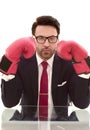 Close up.serious businessman Boxing gloves Royalty Free Stock Photo
