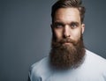 Close up on serious man with long beard Royalty Free Stock Photo