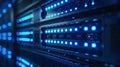 Data Center Server Racks with Glowing Blue Lights for Information Technology Royalty Free Stock Photo
