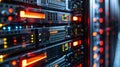 Data Center Equipment: Close-up of Modern Server Racks with Blinking Lights Royalty Free Stock Photo