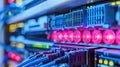 Network Server Room with Cables and Lights, Illustrating Data Centers and Connectivity Royalty Free Stock Photo