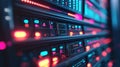 Data Center Server Front Panel with Blinking LED Lights in Focus Royalty Free Stock Photo