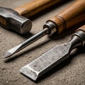 Close-up of a set of hand tools on a textured surface. The ima Royalty Free Stock Photo