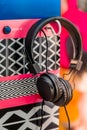 Close up of a set of headphones, Listening station, Audio tour w