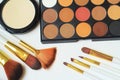 Close up.set of makeup brushes and eyeshadow on white background Royalty Free Stock Photo