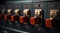 A close up of a set of switches on an electrical panel, AI Royalty Free Stock Photo