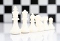 white chess pieces on chessboard, Set of chess figures on white background Royalty Free Stock Photo