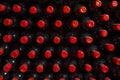 Close-up of several bottles of wine in row. Useful as a background Royalty Free Stock Photo