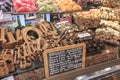 Close up of several chocolate sweets in a shop of Bruges