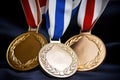 close-up of several gold and silver medals