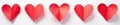 Close up of several red paper hearts against white, hearts, element, stock
