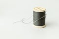 Close up of sewing items,Spool of thread, needle and button Royalty Free Stock Photo