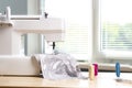 Close-Up Of Sewing Machine at home interior Royalty Free Stock Photo