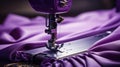 A close up of a sewing machine on top of purple fabric, AI
