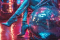 Close up of a sexy woman with a disco mirror ball. Nightclub and party background Royalty Free Stock Photo