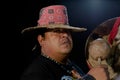 close up of Shaman man, sorcerer, during Pre-Hispanic ritual in Healing and cleaning with medicinal plants in Mexico, with black