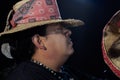 close up of Shaman man, sorcerer, during Pre-Hispanic ritual in Healing and cleaning with medicinal plants in Mexico, with black