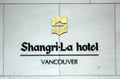 Close-up of Shangri-La hotel signage in Vancouver, British Columbia, Canada