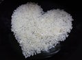 Close up shaped heart rice on plate
